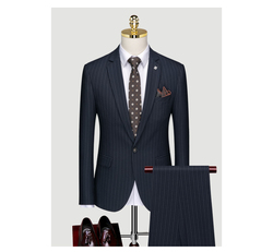 Striped Suit Men's Three Piece Suit Korean Version Slim Fitting Wedding Dress Business Professional 
