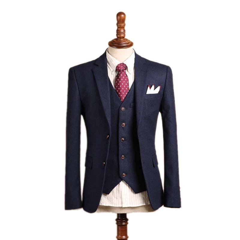 Latest Design MTM made to measure man suit custom handmade Slim Fit 100% Wool White Striped Black Su