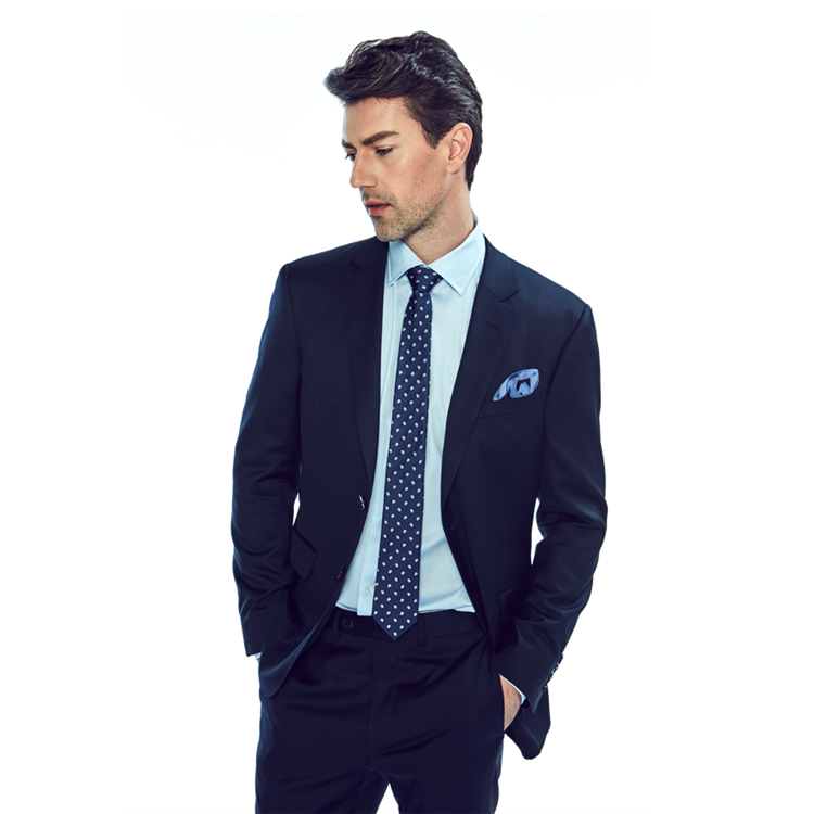 Custom High Quality Luxury Wool Navy Blue Formal Business Dress Clothes 2 Pieces Pant Coat Set Slim 