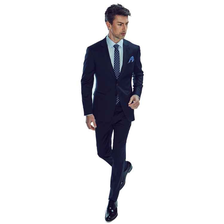 Custom Designer Wool Navy Blue Formal Business Dress 2 Pieces Pant Coat Set Slim Fit Suits for Men