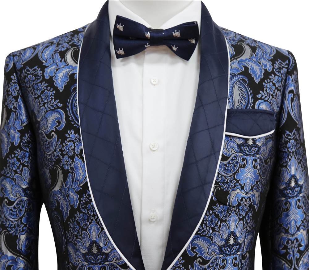 2 pieces Groom Blue Jacquard Mens Wedding Suit Tuxedo Suits
