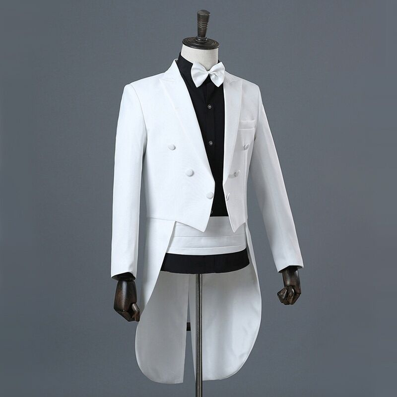 Elegant Tuxedo Dinner Wedding Suit White Wedding Suits With Black Silk Collar White Tuxedo For Men