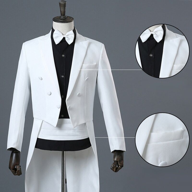 Elegant Tuxedo Dinner Wedding Suit White Wedding Suits With Black Silk Collar White Tuxedo For Men