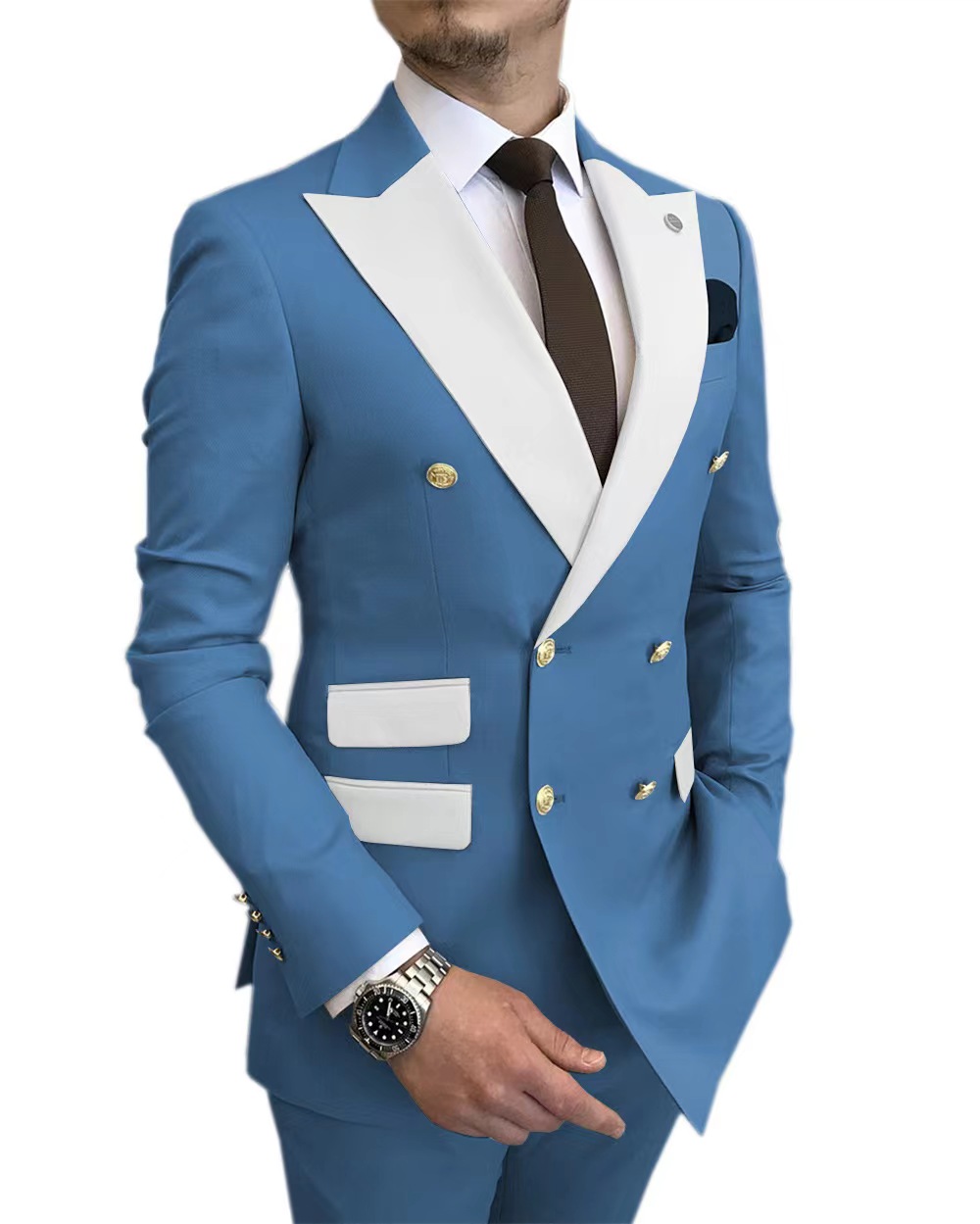 The new fashion gold button double color matching suit