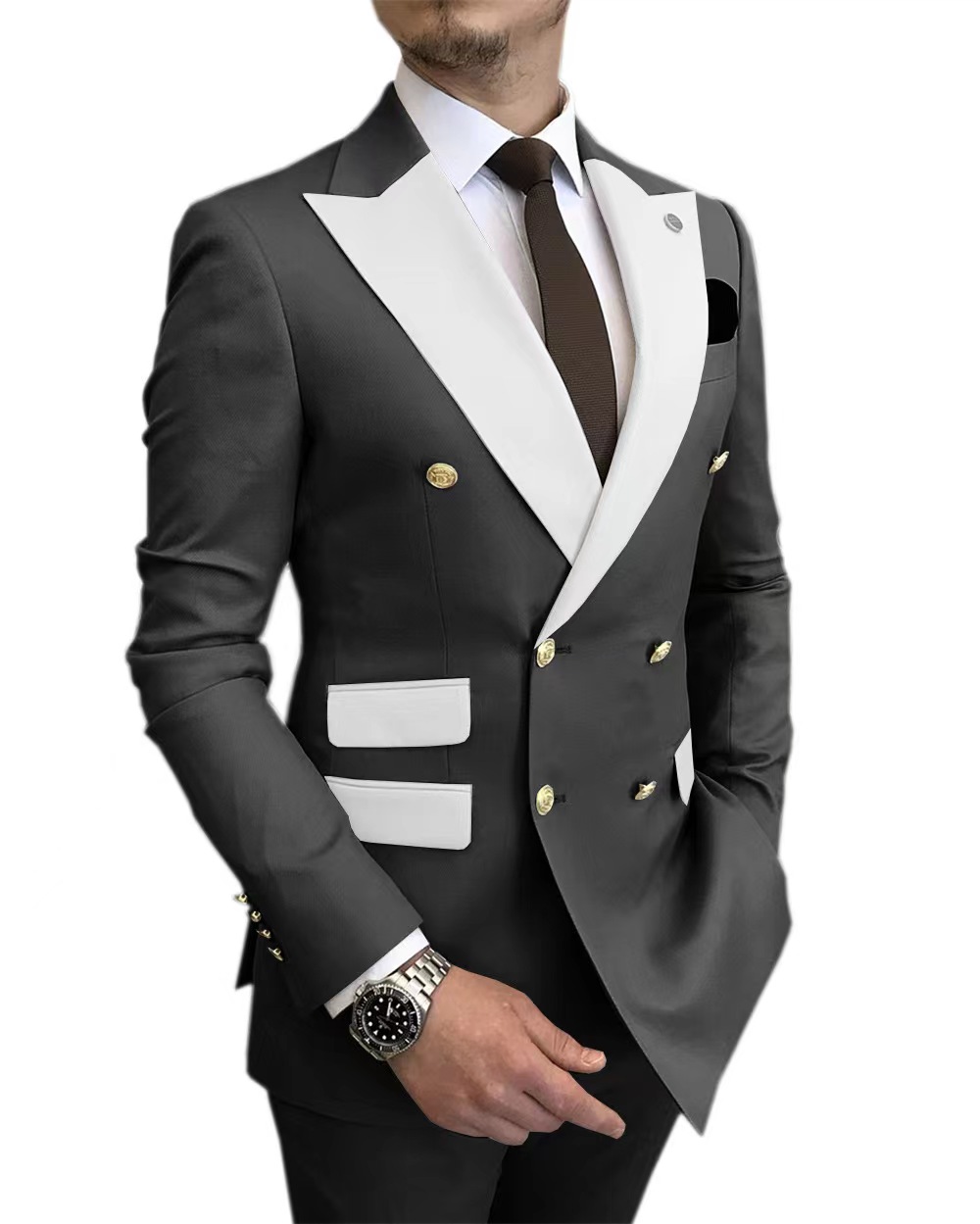 The new fashion gold button double color matching suit
