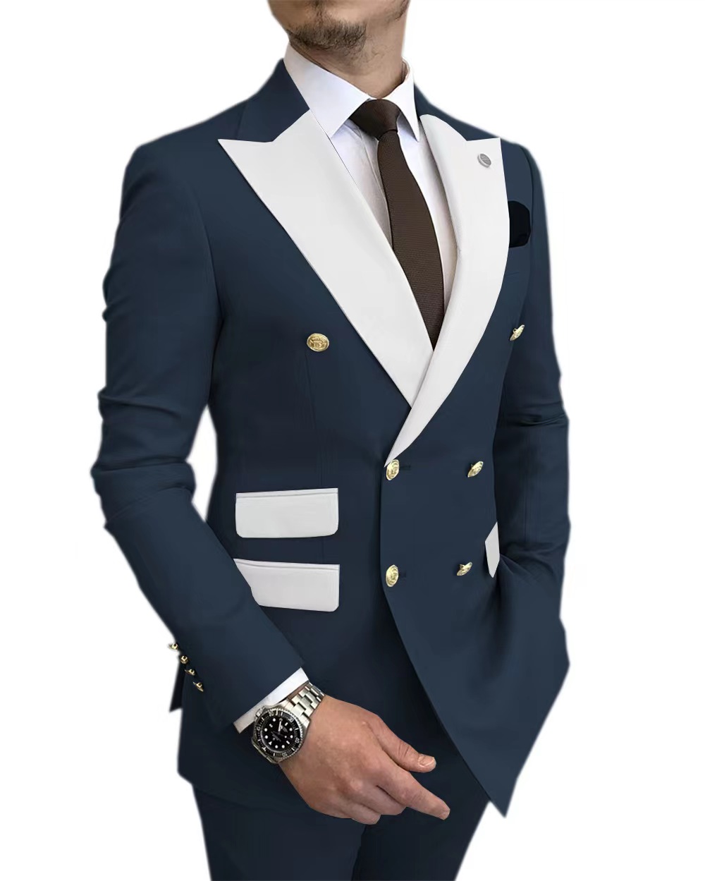The new fashion gold button double color matching suit