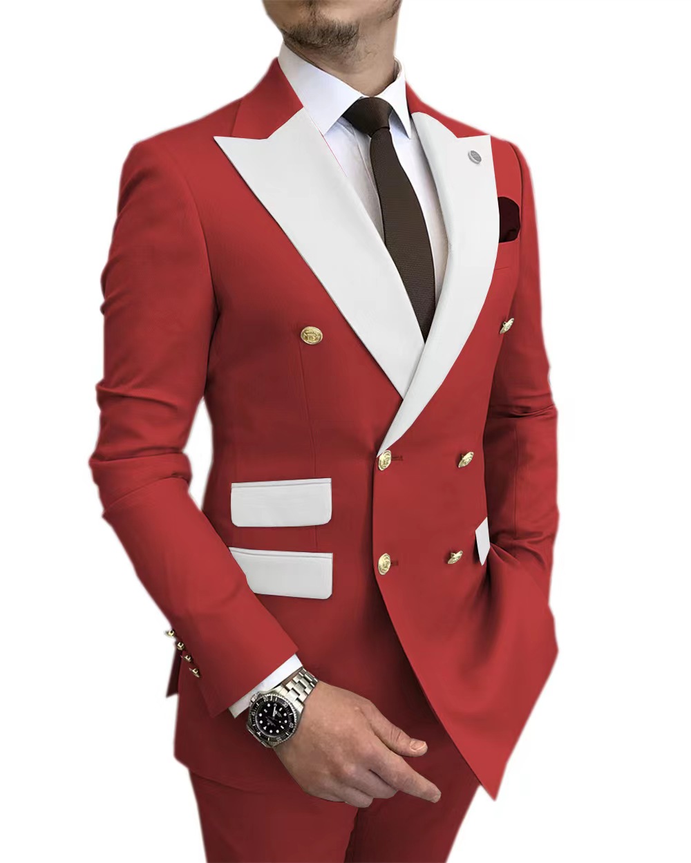 The new fashion gold button double color matching suit