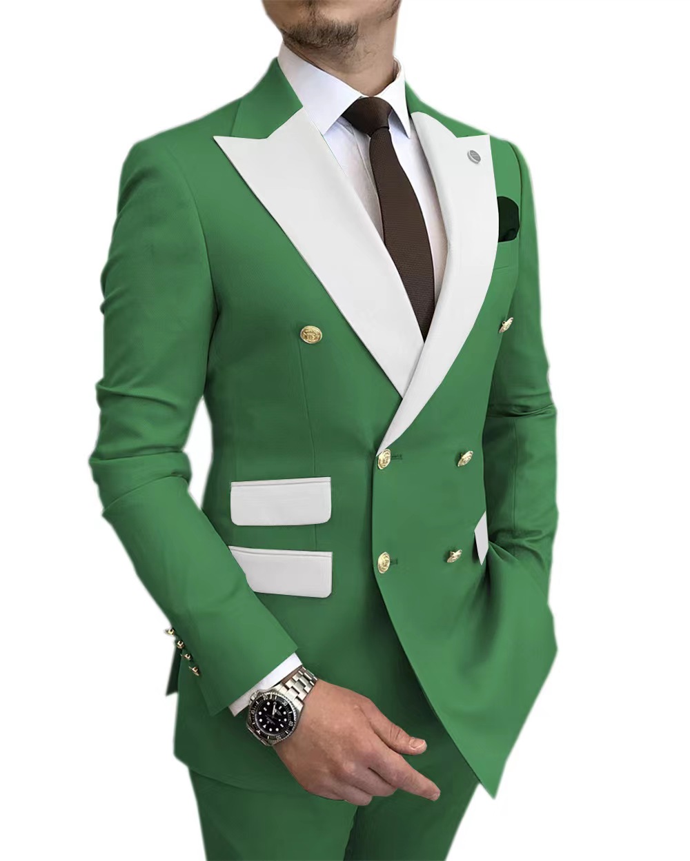 The new fashion gold button double color matching suit