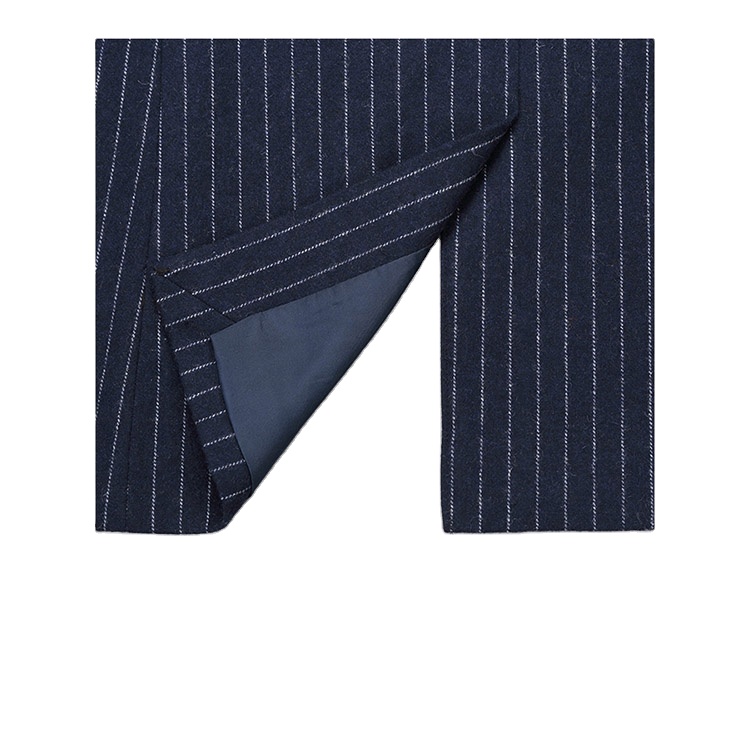 2022 Men Striped Single Breasted Casual Blazers 3 Piece Dark Blue Formal Business Suits