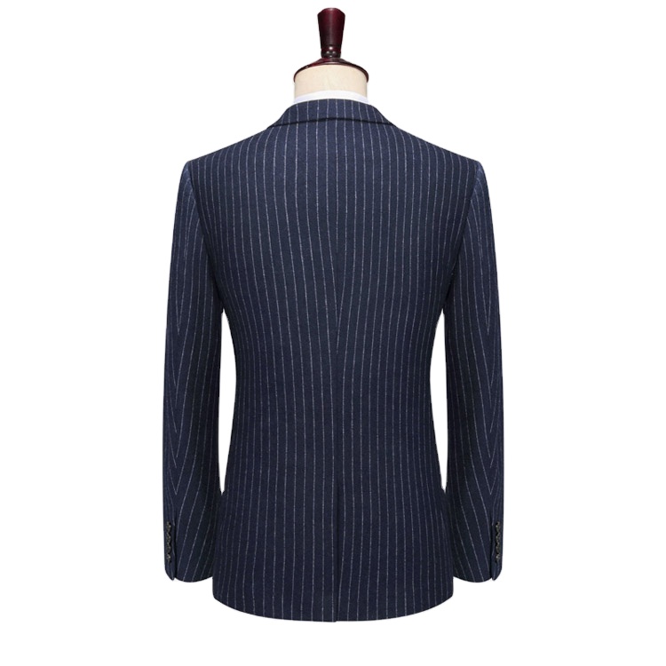 2022 Men Striped Single Breasted Casual Blazers 3 Piece Dark Blue Formal Business Suits