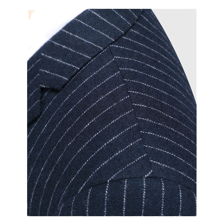 2022 Men Striped Single Breasted Casual Blazers 3 Piece Dark Blue Formal Business Suits