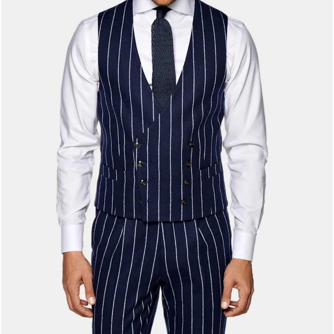 Awesome And Stylish Mid Blue Stripe Havana Suit Soft Wool Cashmere Blend Wedding Wear Men's Suit Coa