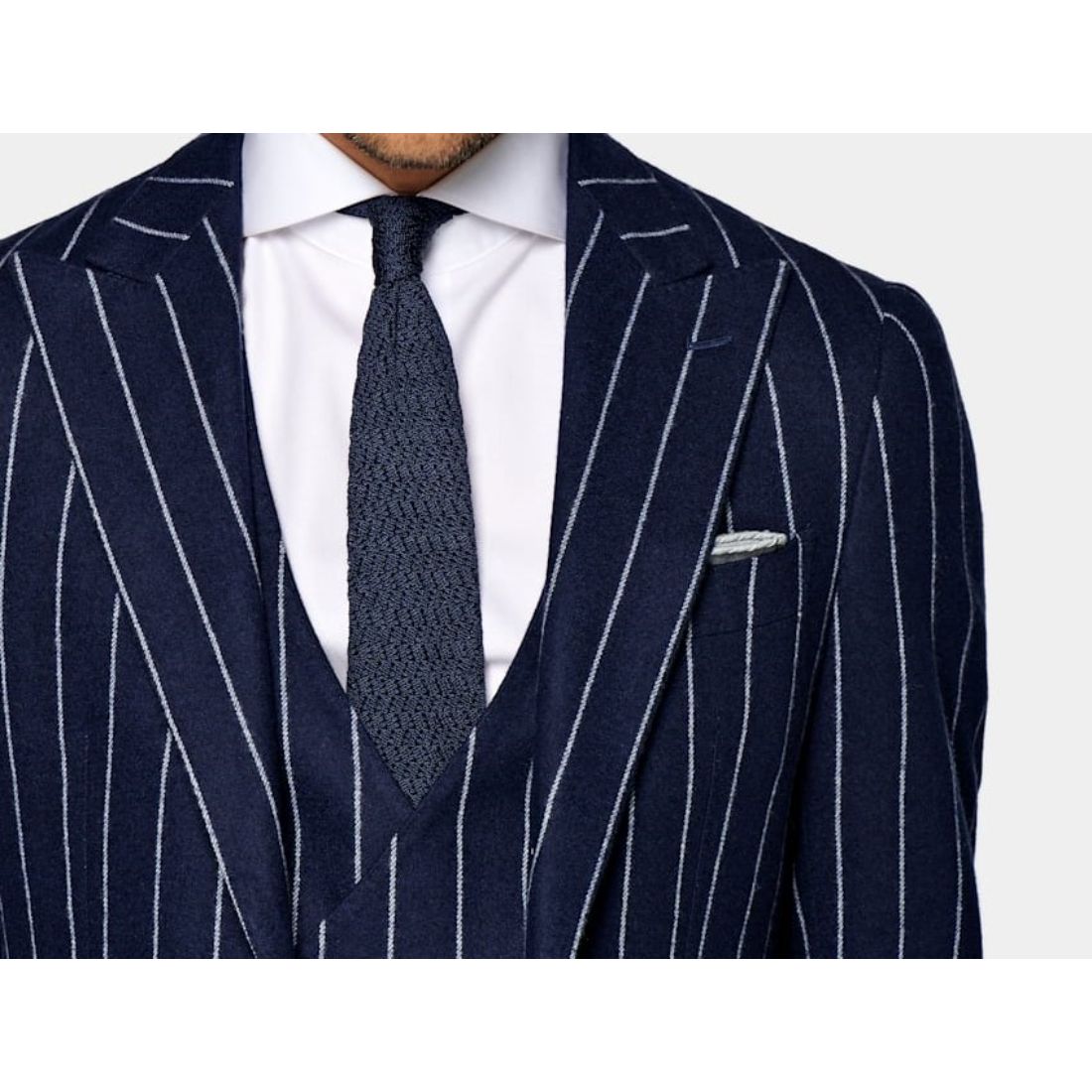 Awesome And Stylish Mid Blue Stripe Havana Suit Soft Wool Cashmere Blend Wedding Wear Men's Suit Coa