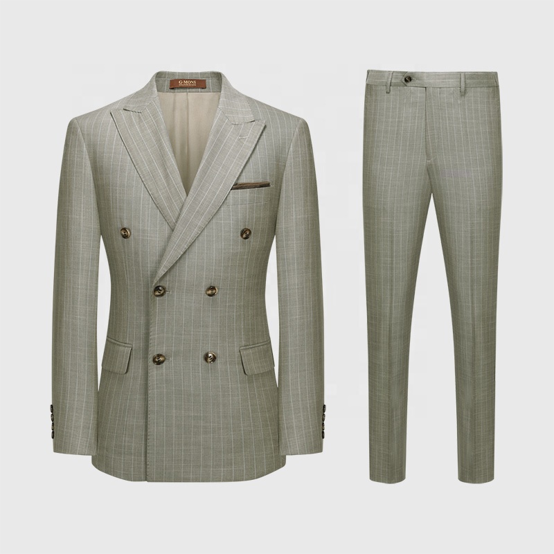 Vintage Gary Vertical Stripes Men Suits Double Breasted Groom Suits For Wedding Wear