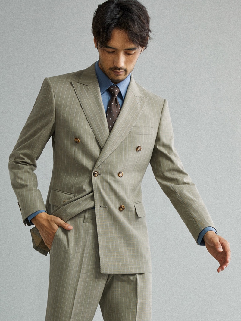 Vintage Gary Vertical Stripes Men Suits Double Breasted Groom Suits For Wedding Wear