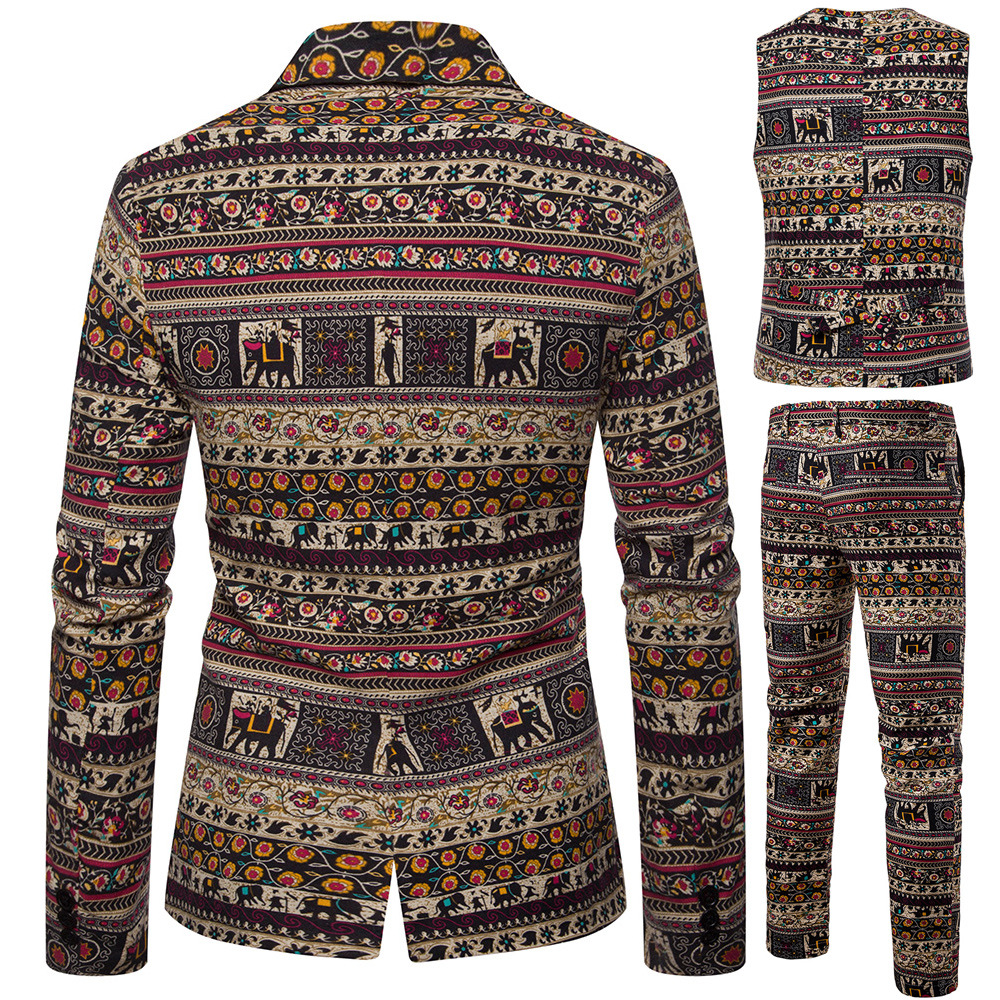2022 New Men's National Style Suit Two-piece Printed Suit Dress Men's Suit