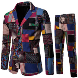 2022 New Men's National Style Suit Two-piece Printed Suit Dress Men's Suit