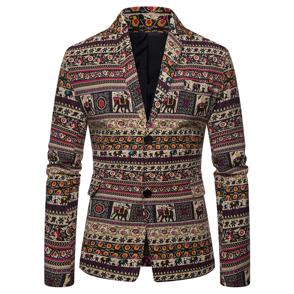 2022 New Men's National Style Suit Two-piece Printed Suit Dress Men's Suit
