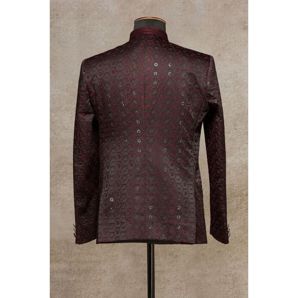 Trim Tailoring Stylish 2021 for Men's Black Resham Embroidered Silk Jodhpuri Suit Indo Western Men's
