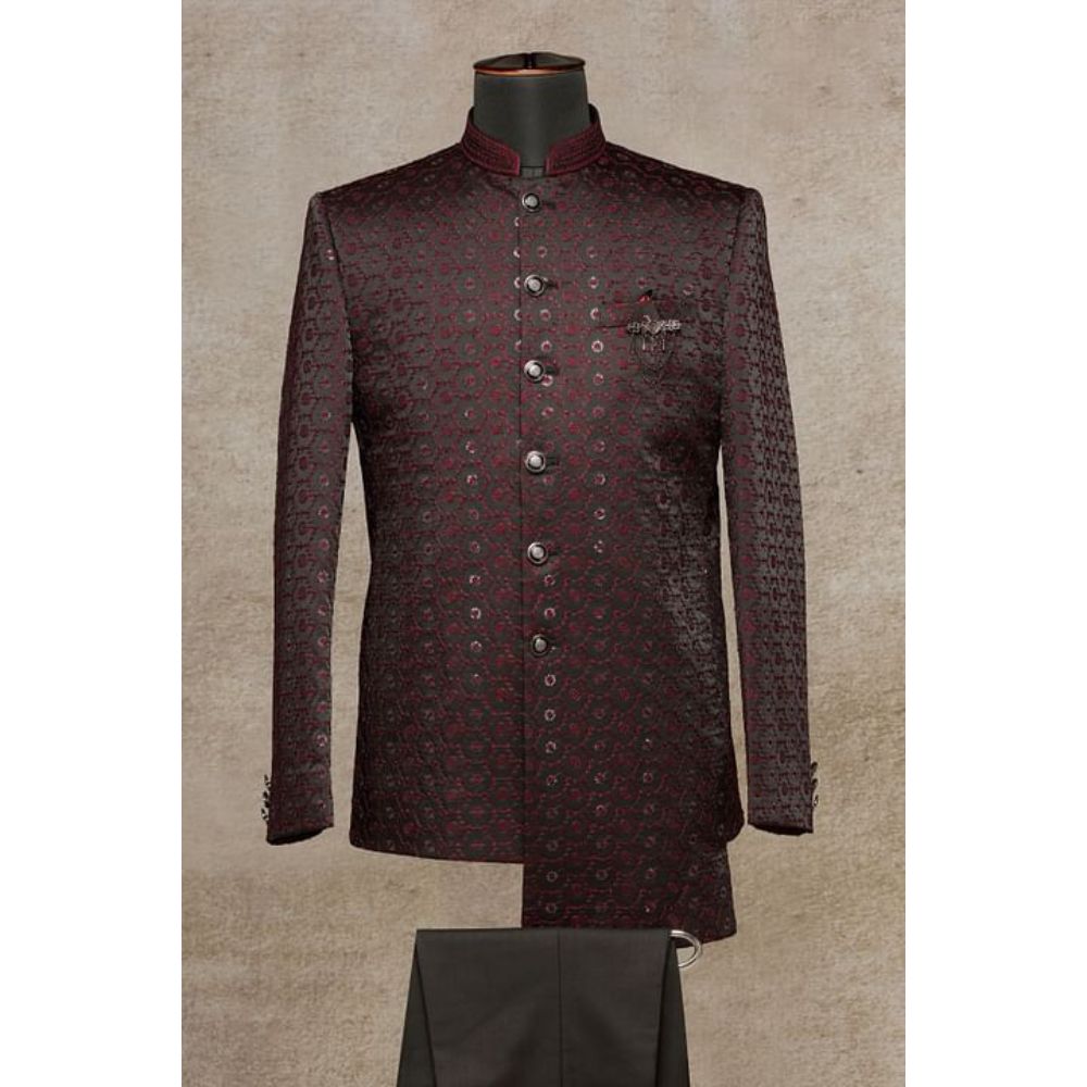 Trim Tailoring Stylish 2021 for Men's Black Resham Embroidered Silk Jodhpuri Suit Indo Western Men's