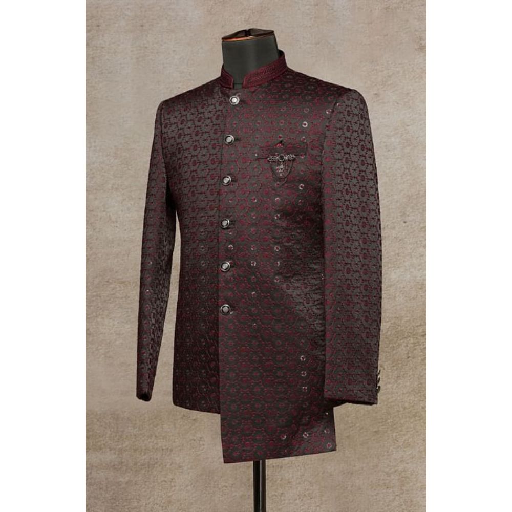 Trim Tailoring Stylish 2021 for Men's Black Resham Embroidered Silk Jodhpuri Suit Indo Western Men's