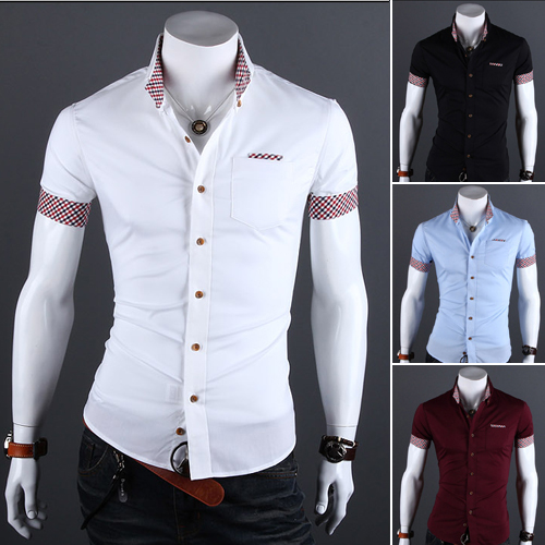 Amazon Wholesale Mens Short Sleeve Shirt Plaid Shi