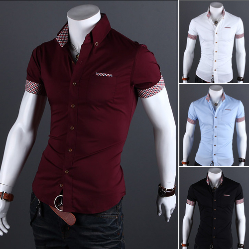 Amazon Wholesale Mens Short Sleeve Shirt Plaid Shi
