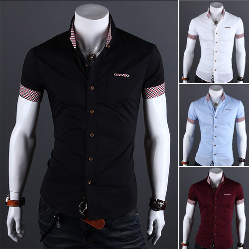 Amazon Wholesale Mens Short Sleeve Shirt Plaid Shi