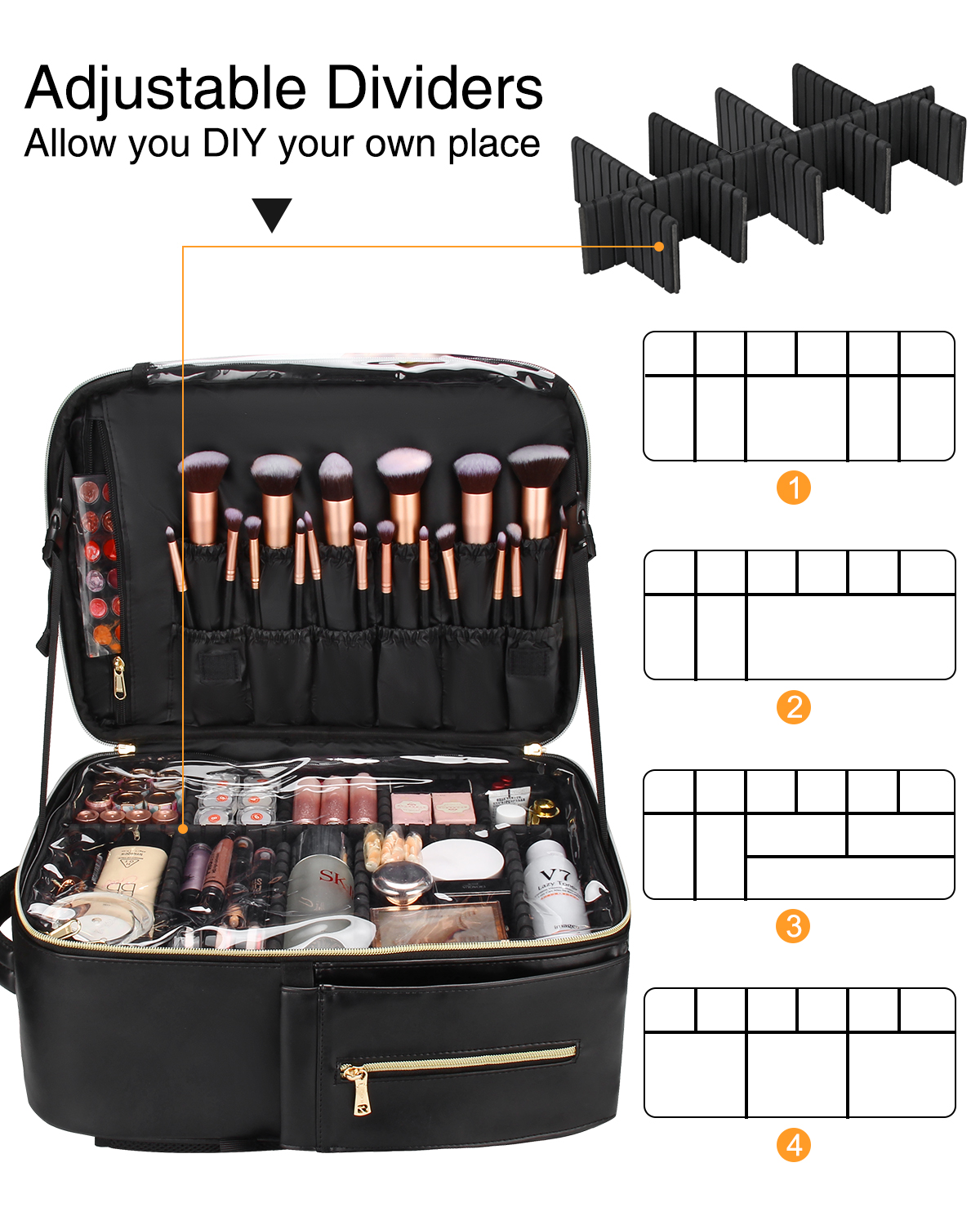 Relavel Professional Makeup Backpack Extra Large Leather Cosmetic bag Black Makeup Organizer for Cos