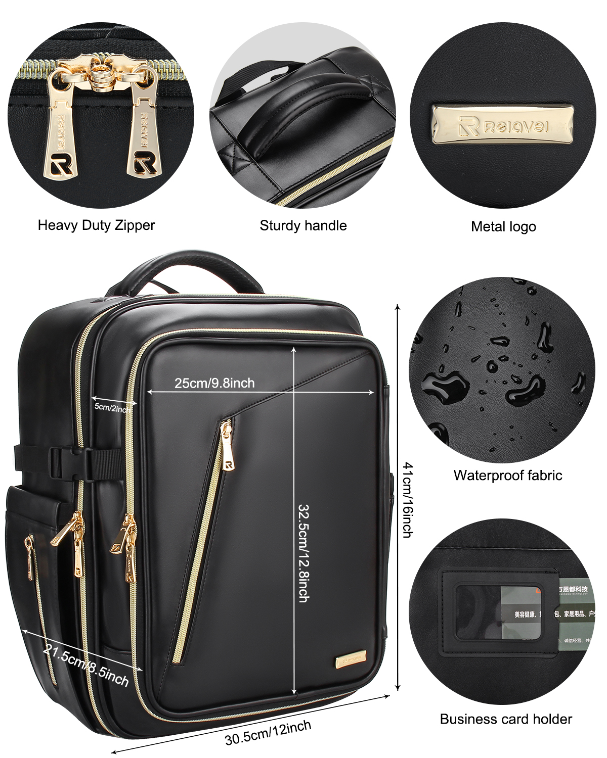 Relavel Professional Makeup Backpack Extra Large Leather Cosmetic bag Black Makeup Organizer for Cos