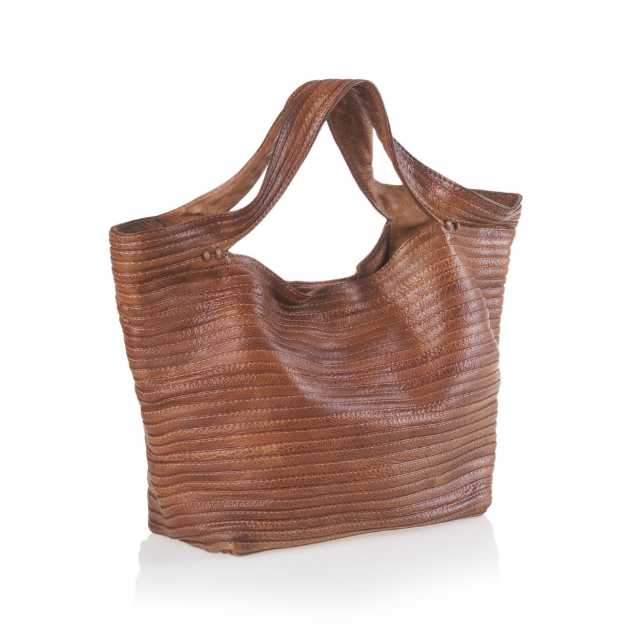 Luxury Made In Italy Handmade Double Handle Golden Brown Genuine Leather Tote Bag For Ladies