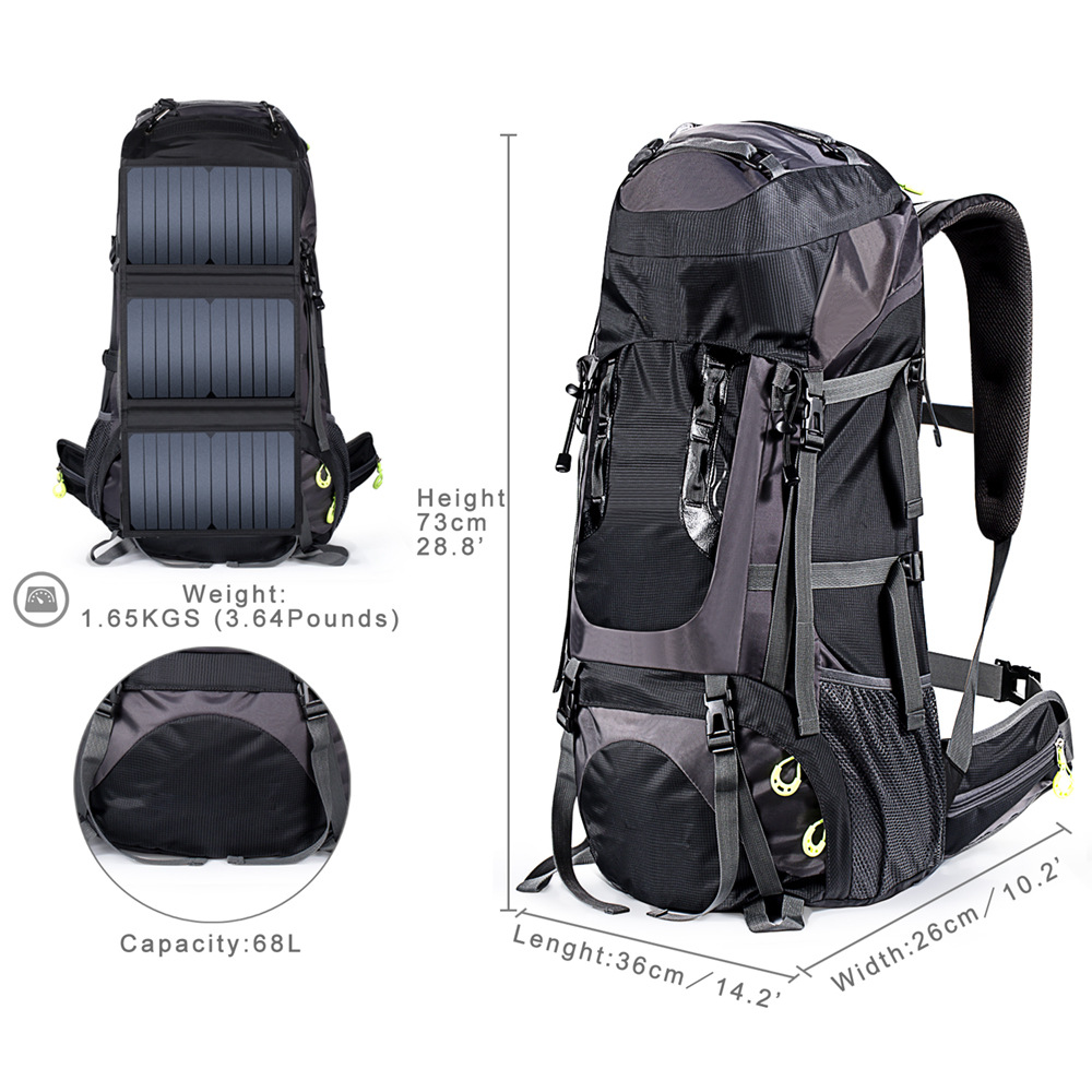 solar panel powered battery backpack 20W solar travel hiking bag for smartphone solar backpacks