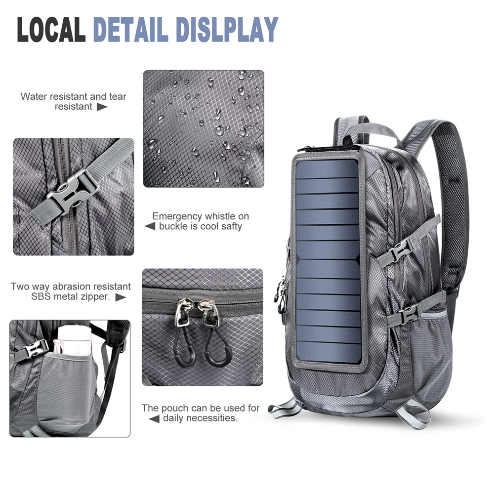 solar panel powered battery backpack 20W solar travel hiking bag for smartphone solar backpacks