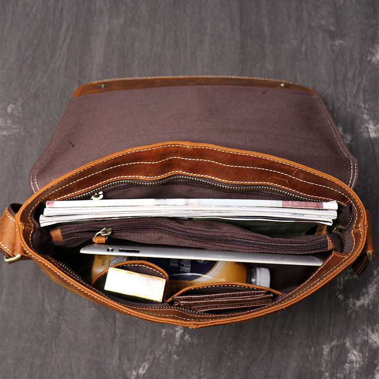 Luxury Business Document Bags Genuine Leather Large Capacity Shoulder Bag Crazy Horse Men's Messenge