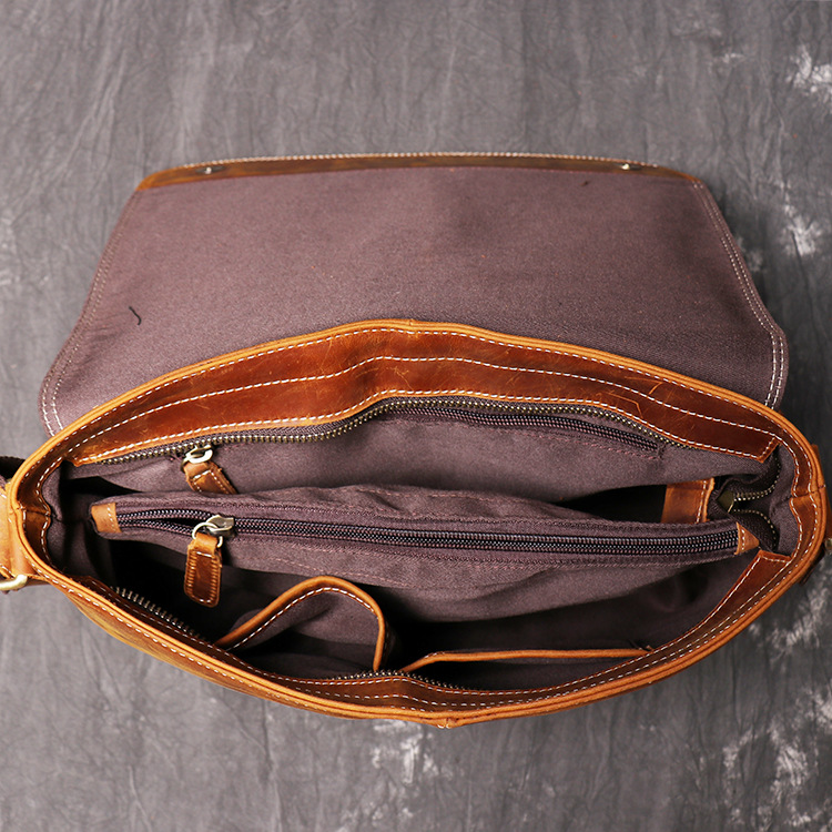 Luxury Business Document Bags Genuine Leather Large Capacity Shoulder Bag Crazy Horse Men's Messenge