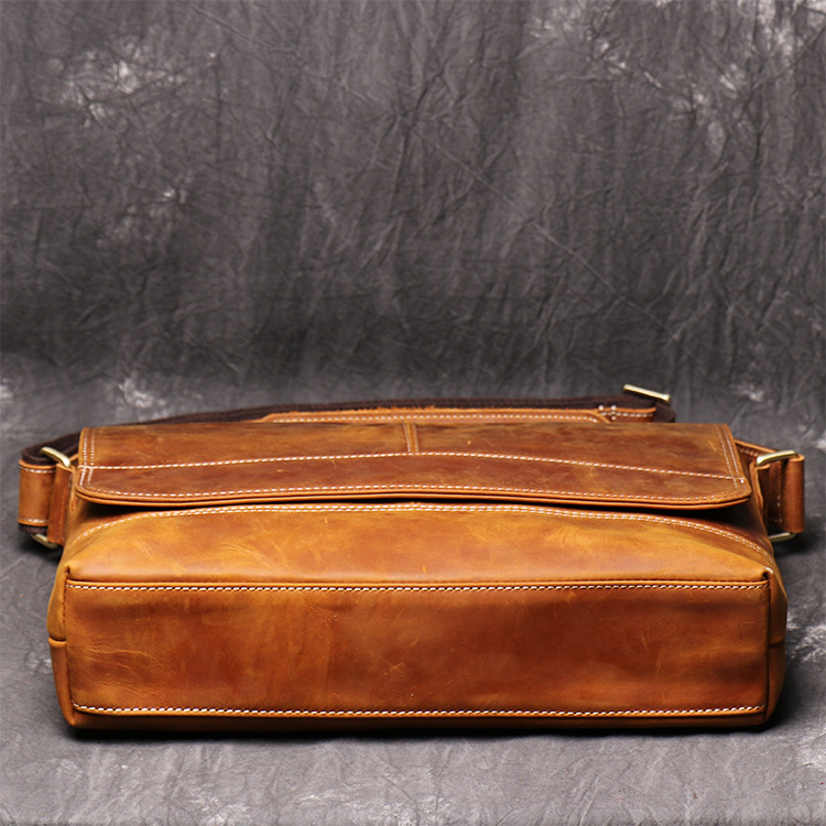 Luxury Business Document Bags Genuine Leather Large Capacity Shoulder Bag Crazy Horse Men's Messenge