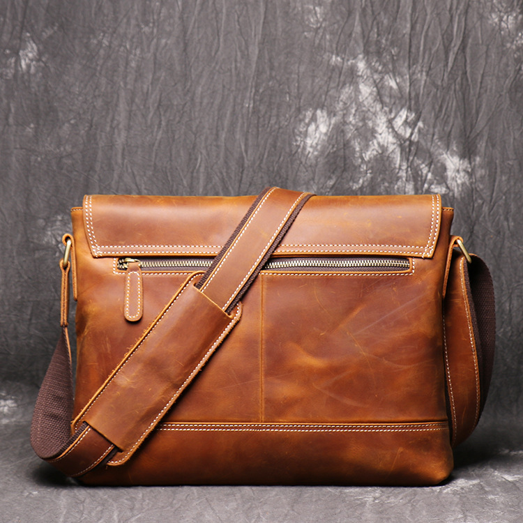 Luxury Business Document Bags Genuine Leather Large Capacity Shoulder Bag Crazy Horse Men's Messenge