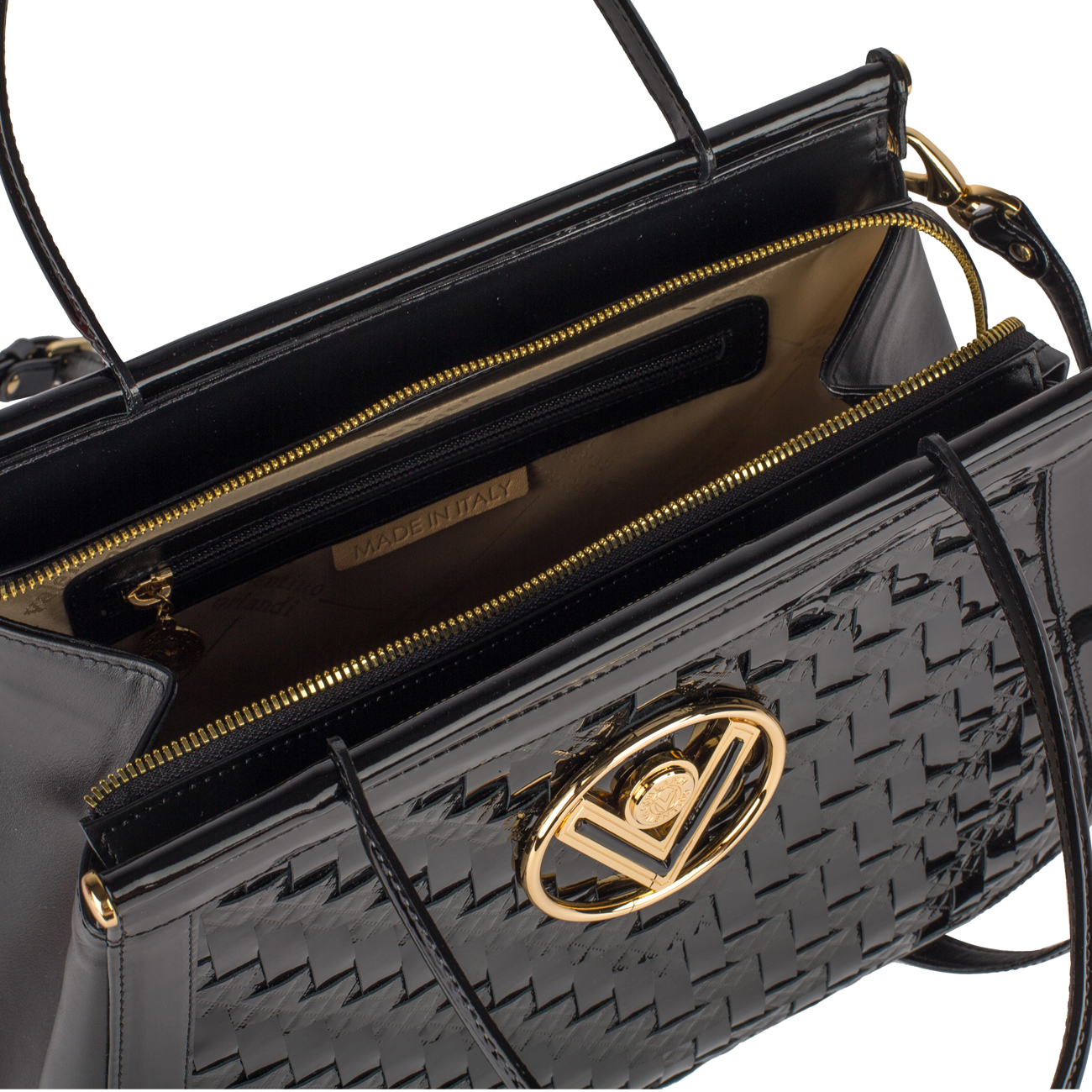 WOMEN BLACK BAG 26013 MADE IN WOVEN PATENT LEATHER