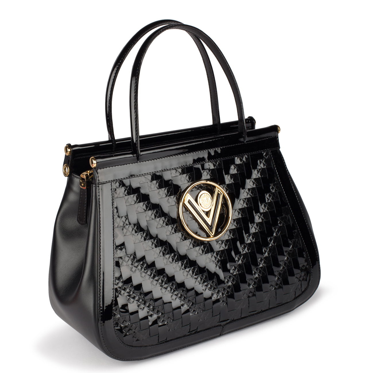 WOMEN BLACK BAG 26013 MADE IN WOVEN PATENT LEATHER