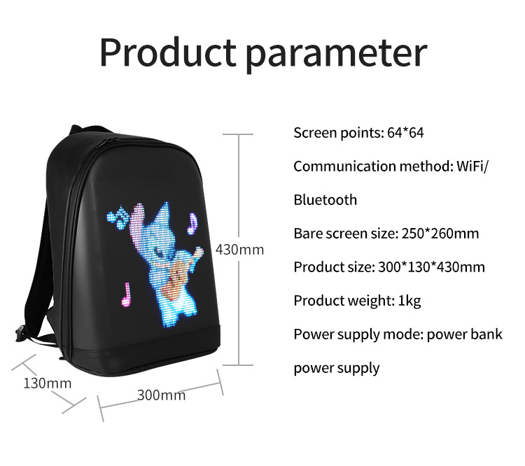 CRELANDER LED Backpack Smart Bluetooth APP Control DIY Display Laptop Bags Waterproof LED Bag For Me