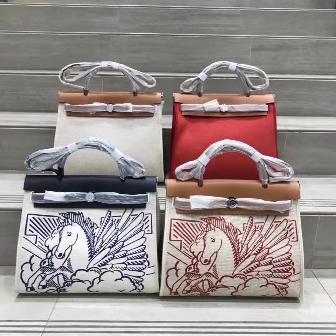Fashion Handbag Canvas Bag Women's Portable Platinum Cowhide Shoulder  Ladies Big