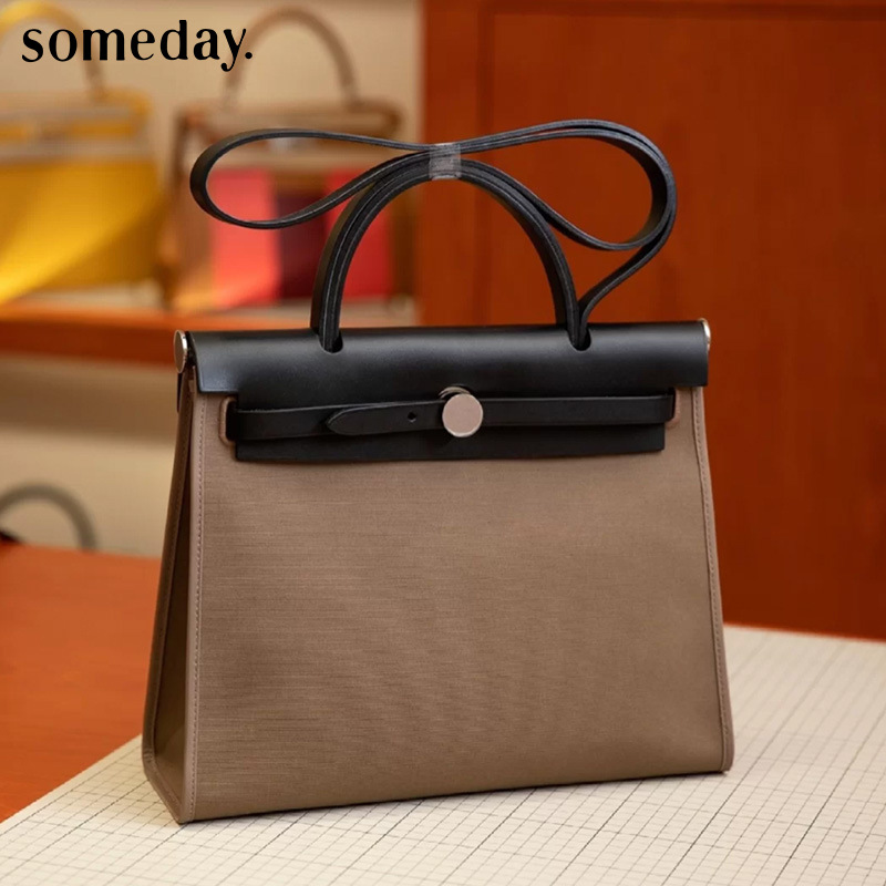 Fashion Handbag Canvas Bag Women's Portable Platinum Cowhide Shoulder  Ladies Big
