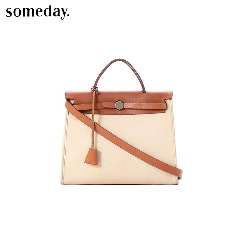 Fashion Handbag Canvas Bag Women's Portable Platinum Cowhide Shoulder  Ladies Big