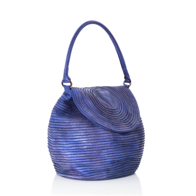High Italian Handmade Production Shoulder Handle Genuine Blue Leather Hobo Bag For Woman