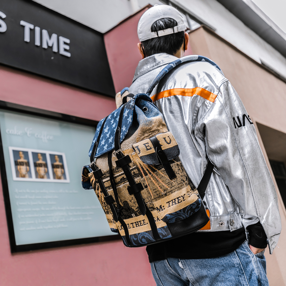 Popular Style Fashionable Custom Logo Tapestry Travelling Backpack Book Bags