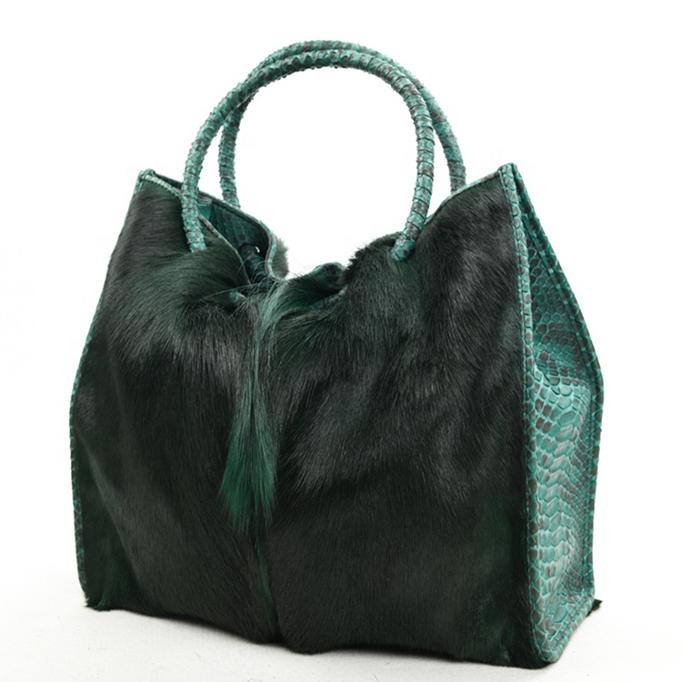 Luxury antelope fur handbags women elegant python tote  bags Dark Green lady purse luxury fashion  e