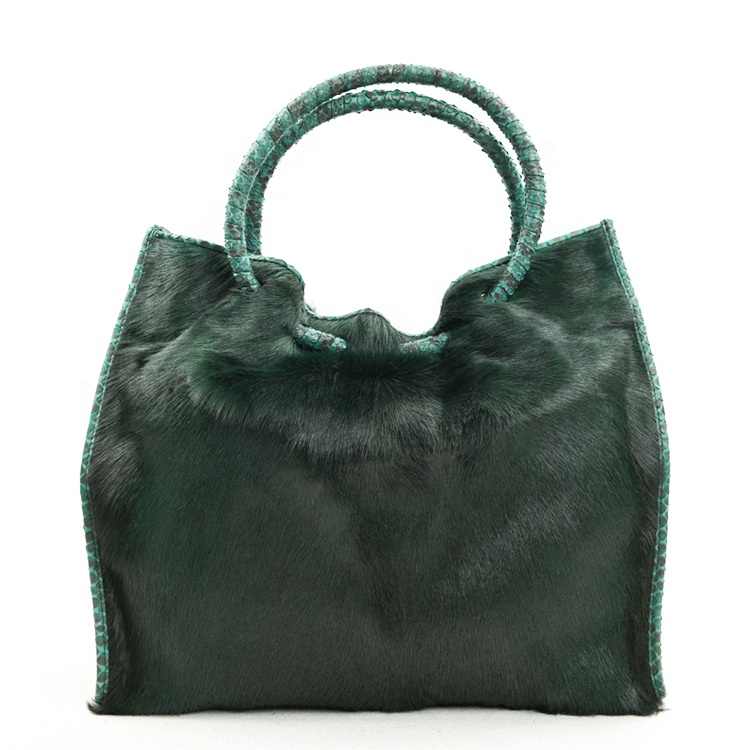 Luxury antelope fur handbags women elegant python tote  bags Dark Green lady purse luxury fashion  e