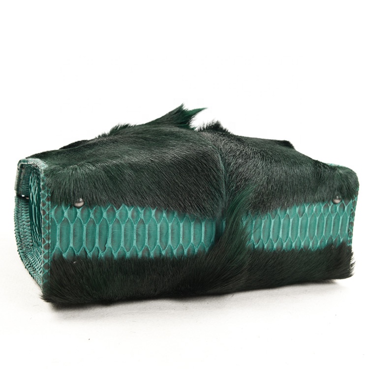 Luxury antelope fur handbags women elegant python tote  bags Dark Green lady purse luxury fashion  e