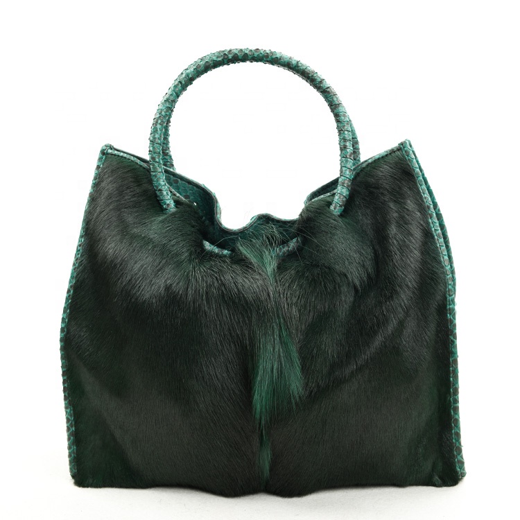 Luxury antelope fur handbags women elegant python tote  bags Dark Green lady purse luxury fashion  e