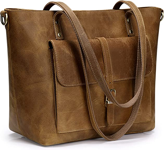 2022 Women Vintage Genuine Leather Tote Bag Leather Handbag Large Shoulder Purse Work Handbag